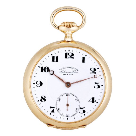 Swiss gold open faced keyless lever pocket watch Circa 1915