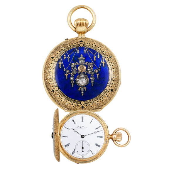 Swiss gold, enamel and diamond-set lever pendant watch Circa 1870