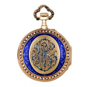 French gold, enamel and pearl-set lever pendant watch Circa 1880