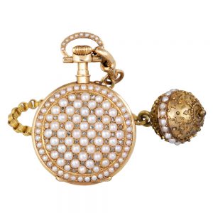Swiss gold, pearl and diamond-set pendant watch Circa 1890