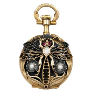 Swiss gold, enamel, opal, pearl and ruby-set pendant watch Circa 1900