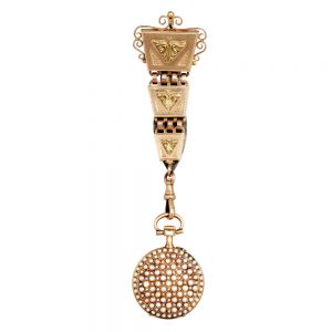 Swiss gold and pearl-set pendant watch with lapel fitting circa 1900