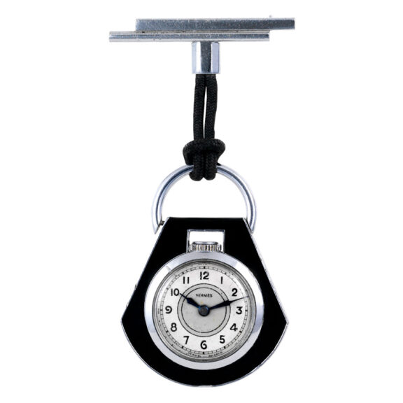 French chromed, black-lacquered padlock-form lapel watch Circa 1935