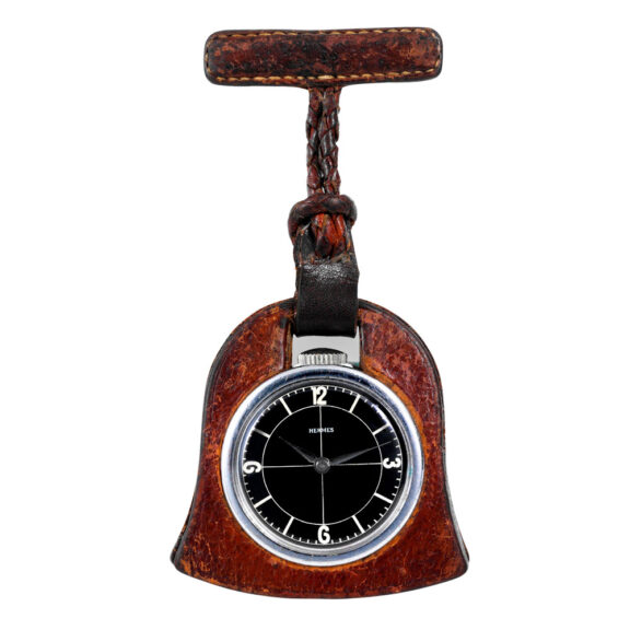 French chromed and leather keyless lapel watch Circa 1945