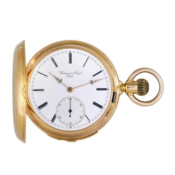Swiss gold hunting cased minute repeating lever watch Circa 1870