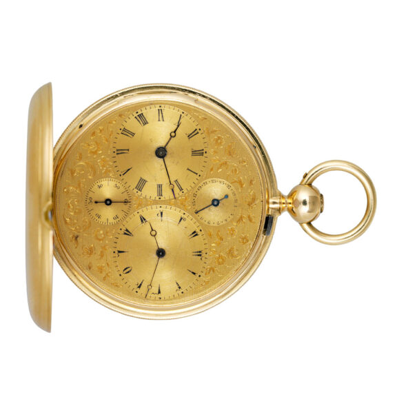 Swiss 18K gold two-time zone chronometer with date Circa 1860