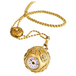 Swiss gold and diamond-set ball-form pendant watch Circa 1900