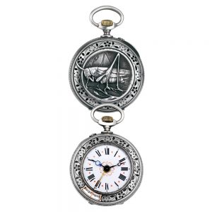 Swiss silver open faced two-train lever watch with alarm Circa 1890