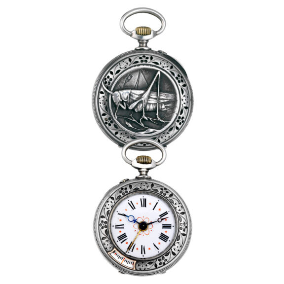 Swiss silver open faced two-train lever watch with alarm Circa 1890