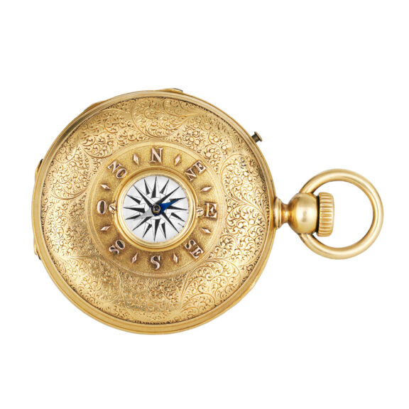 Swiss gold half-hunting cased lever watch with compass Circa 1855