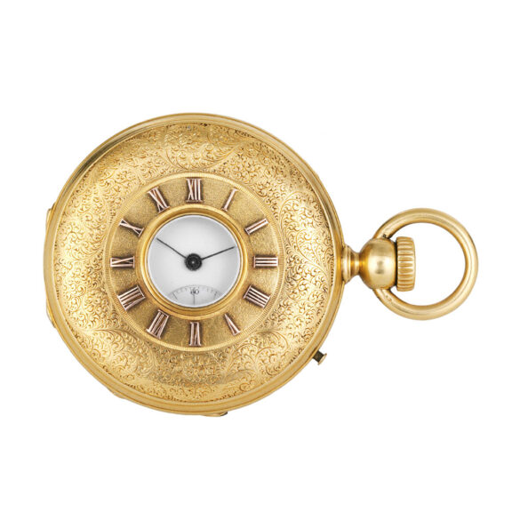 Swiss gold half-hunting cased lever watch with compass Circa 1855 Swiss gold half-hunting cased lever watch with compass Circa 1855
