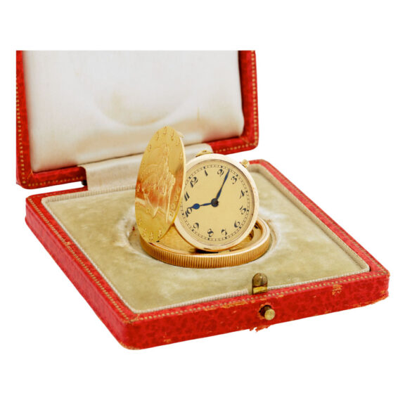 Swiss gold watch set into 20 Dollar US coin dated 1904 Circa 1965 Swiss gold watch set into 20 Dollar US coin dated 1904 Circa 1965