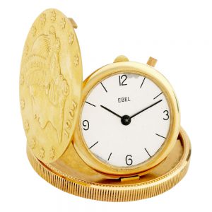 Swiss gold watch set in US 20 Dollar gold coin dated 1904 Circa 1965