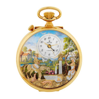 Swiss musical centre seconds lever automaton with alarm Circa 1985