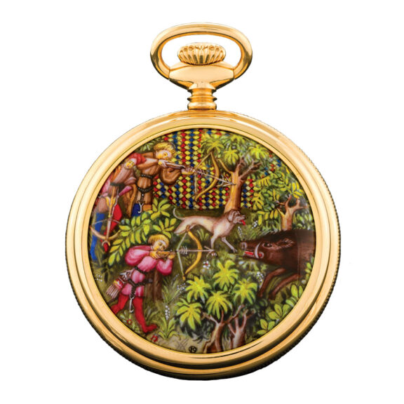 Unique Swiss 18K gold and enamel keyless lever watch Circa 2000