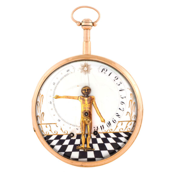 Swiss 18K gold open faced bras en l'air pocket watch Circa 1790