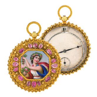 Swiss gold granulation watch with jumping hours Circa 1830