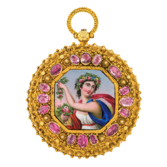 Swiss gold granulation watch with jumping hours Circa 1830