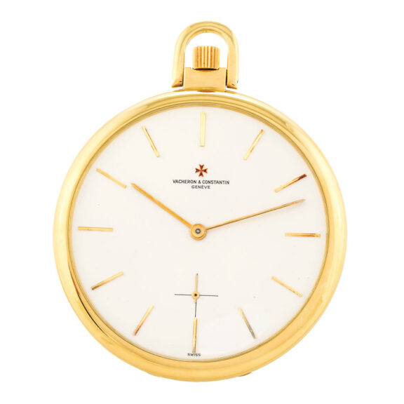 Thin Swiss 18K gold open faced oval lever pocket watch Circa 1975