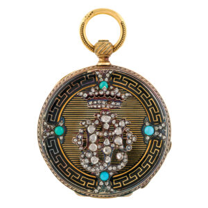 Swiss gold, diamond and turquoise-set cylinder watch Circa 1860