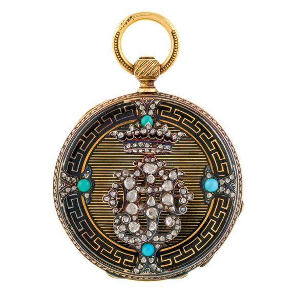 Swiss gold, diamond and turquoise-set cylinder watch Circa 1860