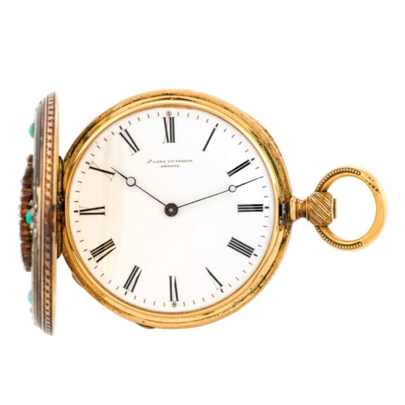 Swiss gold, diamond and turquoise-set cylinder watch Circa 1860 Swiss gold, diamond and turquoise-set cylinder watch Circa 1860