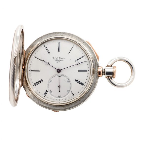 Swiss sterling silver and gold hunting cased lever watch Circa 1865
