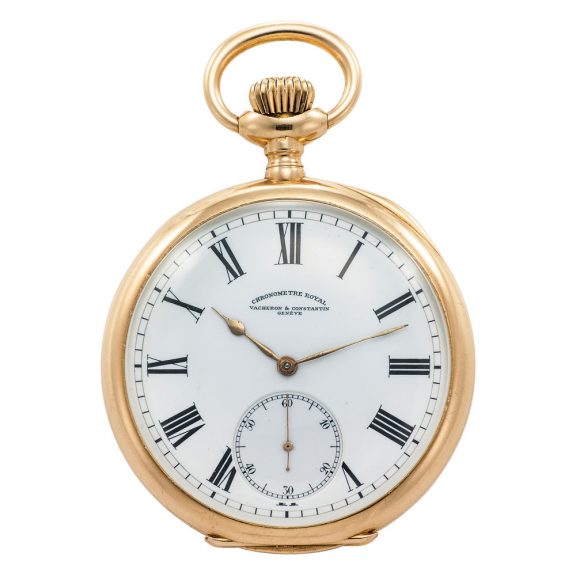 Swiss 18K gold keyless lever pocket chronometer Circa 1900