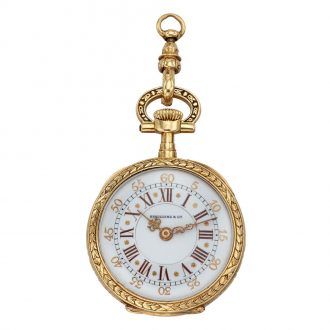 Swiss 18K gold and enamel lever pendant watch Circa 1901