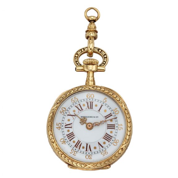 Swiss 18K gold and enamel lever pendant watch Circa 1901 Swiss 18K gold and enamel lever pendant watch Circa 1901