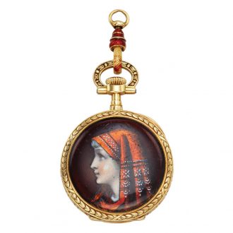 Swiss 18K gold and enamel lever pendant watch Circa 1901