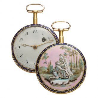 Swiss 18 carat gold and enamel open faced verge watch Circa 1800