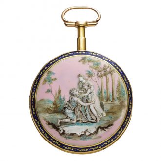 Swiss 18 carat gold and enamel open faced verge watch Circa 1800