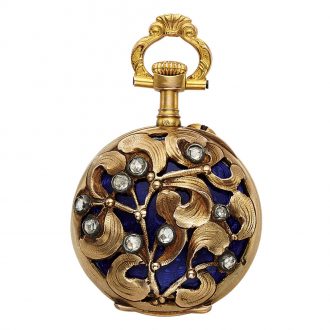 Swiss 18K gold, enamel and diamond-set cylinder watch Circa 1900