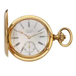Swiss 18K gold hunting cased keyless lever watch Circa 1912