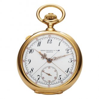 Swiss 18K gold keyless lever split-seconds chronograph Circa 1901