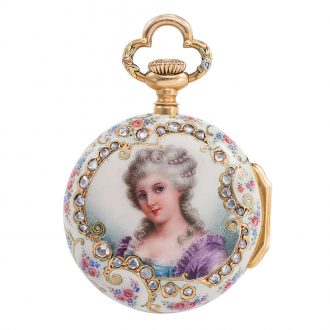 Swiss 18K gold, enamel and diamond-set lever dress watch Circa 1893