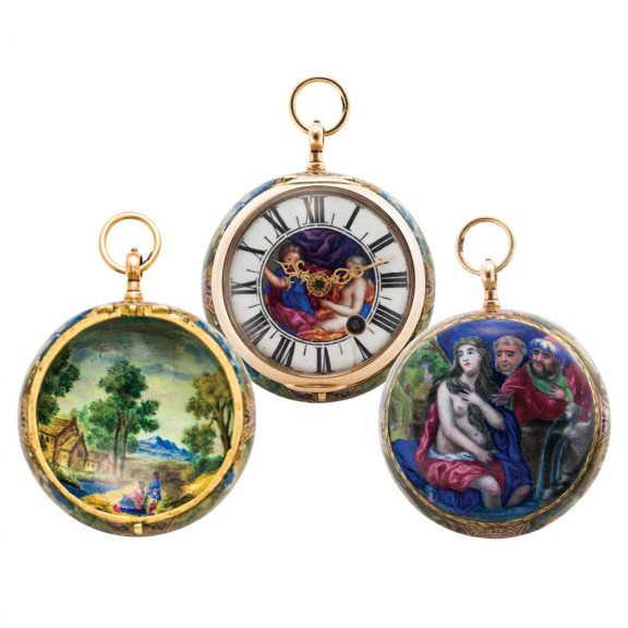 Swiss 22K gold and enamel verge pendant watch Circa 1690 Swiss 22K gold and enamel verge pendant watch Circa 1690