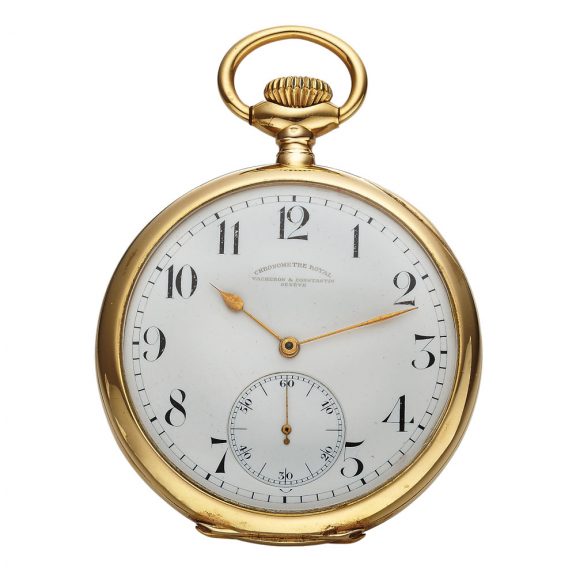 Rare Swiss 18K gold keyless lever pocket chronometer Circa 1912