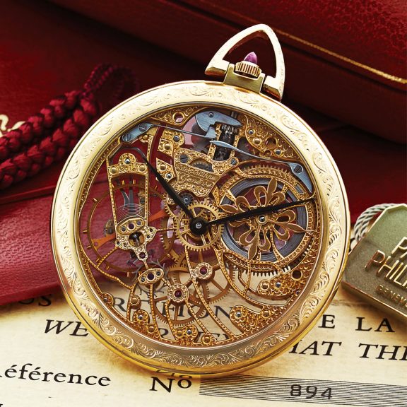 Very rare Swiss gold skeletonized keyless lever watch Circa 1983