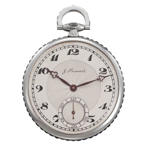 A very fine and elegant, thin French platinum and sapphire-set keyless lever dress watch, circa 1910