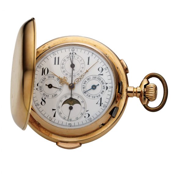 Large Swiss complicated keyless lever pocket watch Circa 1900
