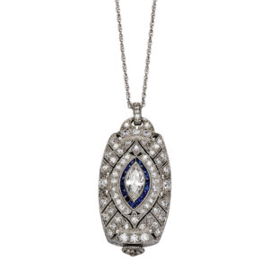Swiss platinum, diamond and sapphire-set Art Deco watch Circa 1920