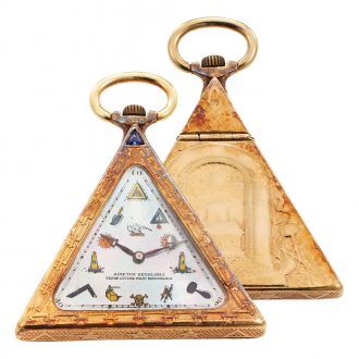 Swiss 18K gold keyless lever Masonic pocket watch Circa 1940