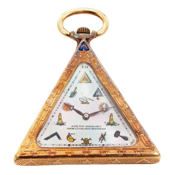 Swiss 18K gold keyless lever Masonic pocket watch Circa 1940