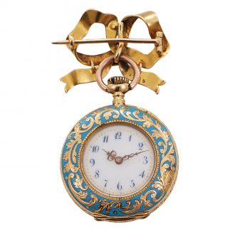Swiss gold and enamel keyless lever pendant watch Circa 1900