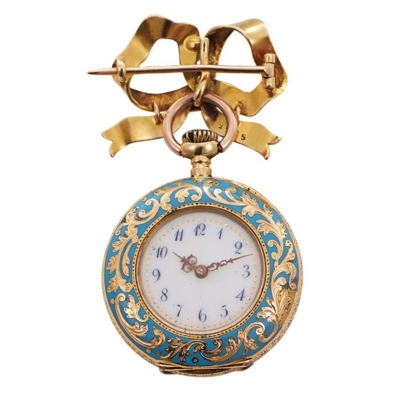 Swiss gold and enamel keyless lever pendant watch Circa 1900