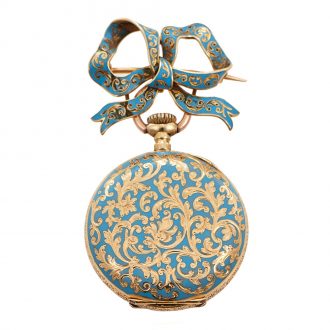 Swiss gold and enamel keyless lever pendant watch Circa 1900