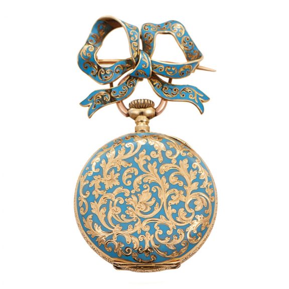 Swiss gold and enamel keyless lever pendant watch Circa 1900 Swiss gold and enamel keyless lever pendant watch Circa 1900
