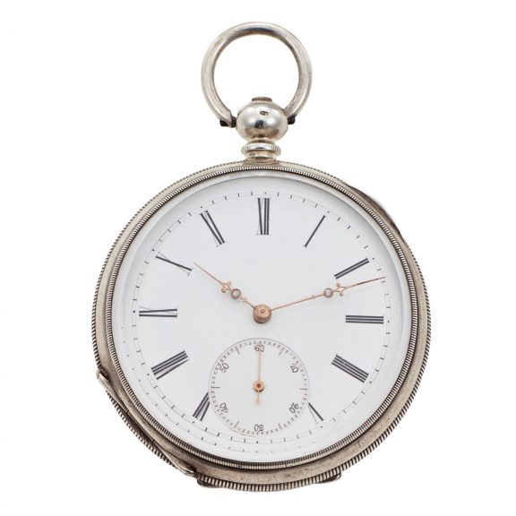 Fine English silver open faced lever pocket watch Circa 1885